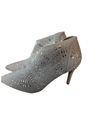 Silver Embellished Pointed-Toe Ankle Booties - Women's